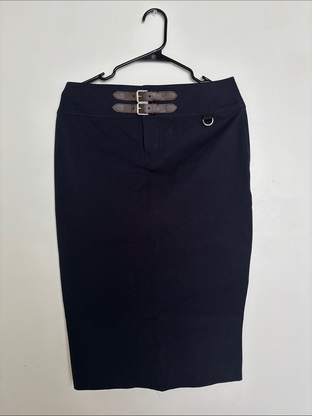 Lauren Ralph Lauren Black Pencil Skirt with Double Buckle Waist